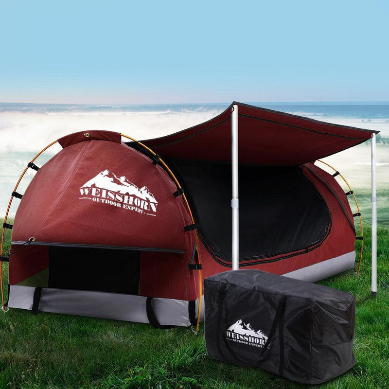 Weisshorn Double Swag Camping Swags Canvas Free Standing Dome Tent Red with 7CM Mattress - John Cootes