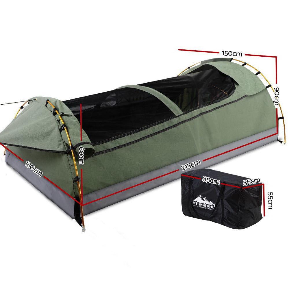 Weisshorn Double Swag Camping Swags Canvas Tent Deluxe Celadon With Mattress - John Cootes