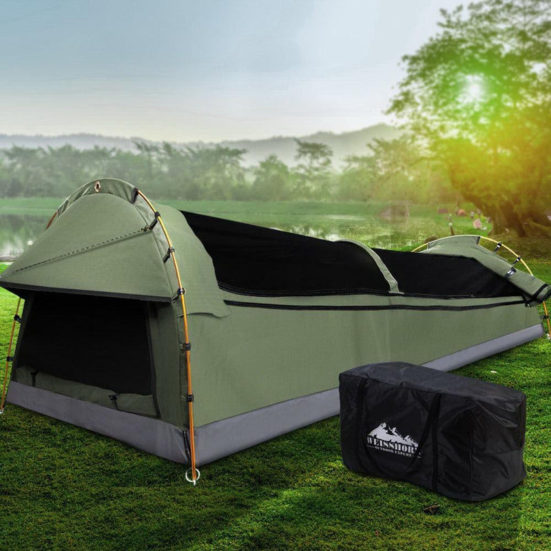 Weisshorn Double Swag Camping Swags Canvas Tent Deluxe Celadon With Mattress - John Cootes