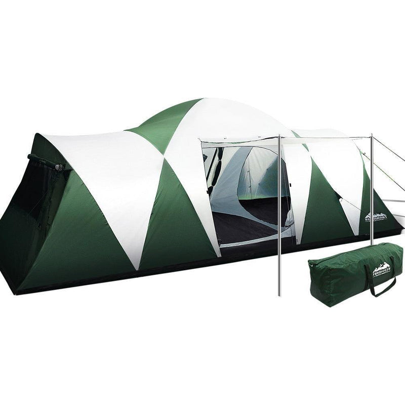 Weisshorn Family Camping Tent 12 Person Hiking Beach Tents (3 Rooms) Green - John Cootes