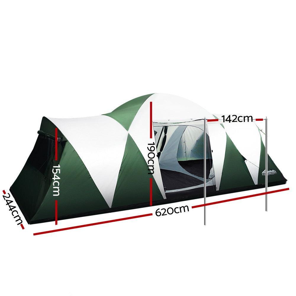 Weisshorn Family Camping Tent 12 Person Hiking Beach Tents (3 Rooms) Green - John Cootes