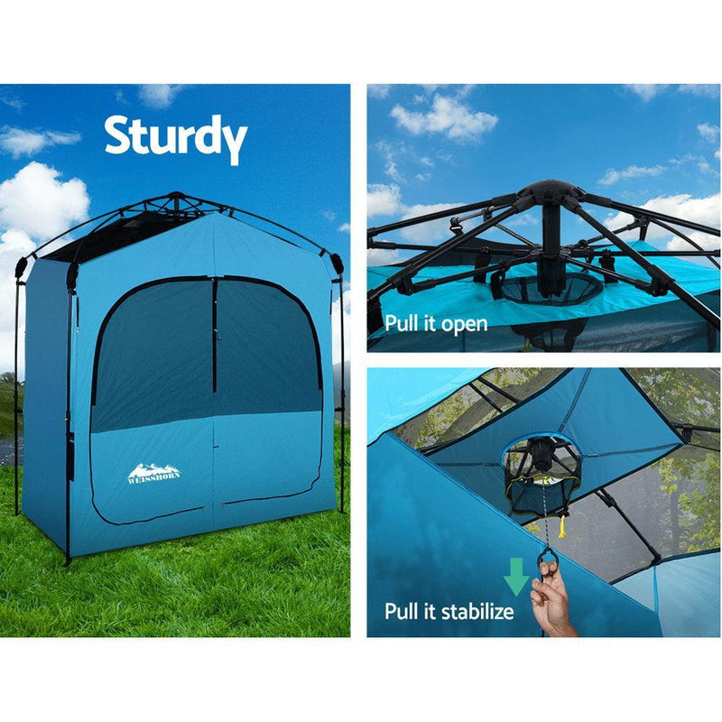 Weisshorn Pop Up Camping Shower Tent Portable Toilet Outdoor Change Room Blue - John Cootes