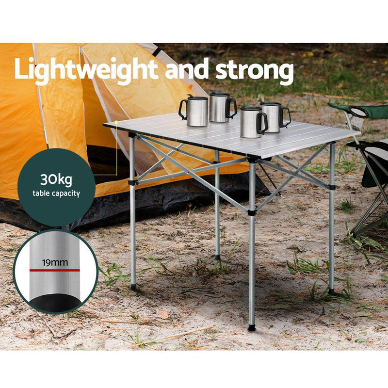 Weisshorn Roll Up Camping Table Foldable Portable Picnic Garden BBQ Desk 70CM - John Cootes