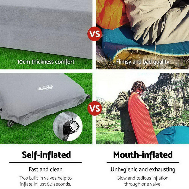 Weisshorn Self Inflating Mattress Camping Sleeping Mat Air Bed Pad Double Grey 10CM Thick - John Cootes