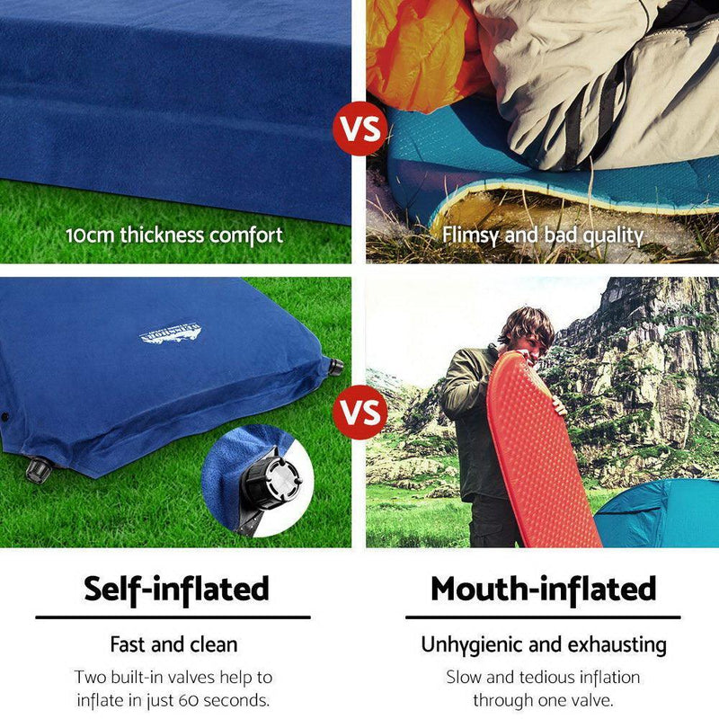 Weisshorn Self Inflating Mattress Camping Sleeping Mat Air Bed Pad Double Navy 10CM Thick - John Cootes