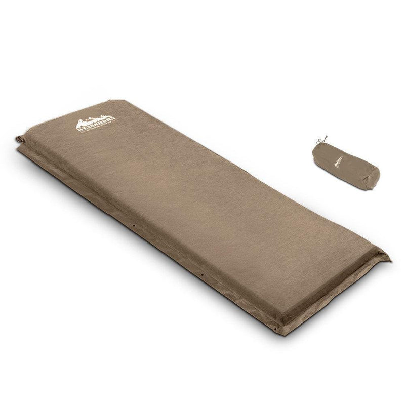 Weisshorn Single Size Self Inflating Matress Mat Joinable 10CM Thick Coffee - John Cootes
