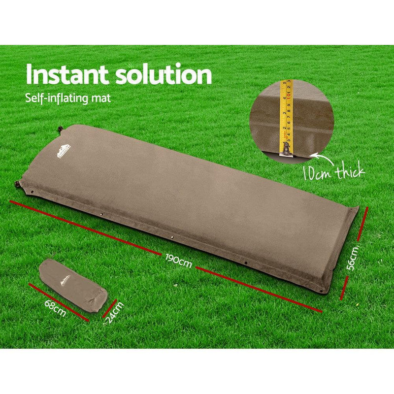 Weisshorn Single Size Self Inflating Matress Mat Joinable 10CM Thick Coffee - John Cootes