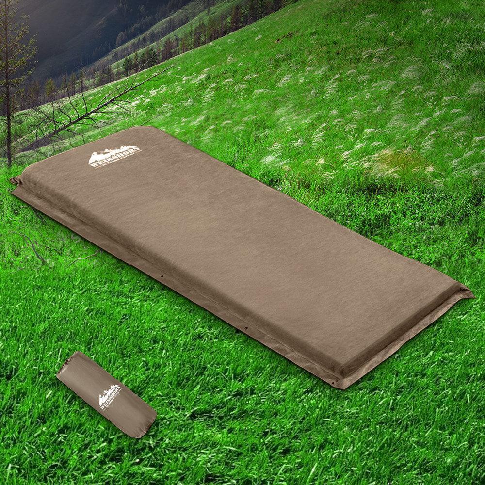 Weisshorn Single Size Self Inflating Matress Mat Joinable 10CM Thick Coffee - John Cootes