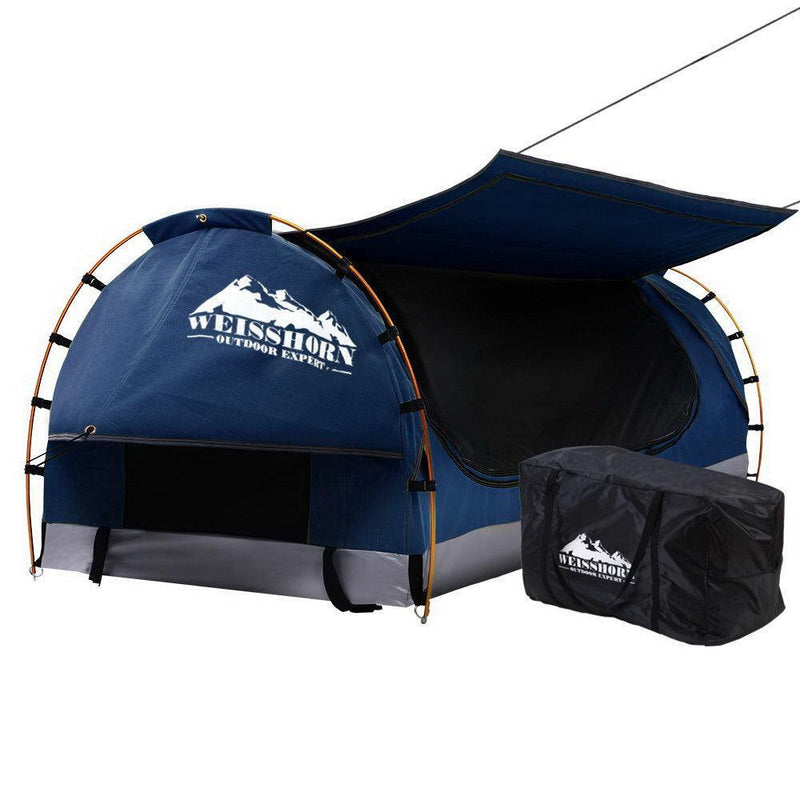 Weisshorn Swag King Single Camping Swags Canvas Free Standing Dome Tent Dark Blue with 7CM Mattress - John Cootes