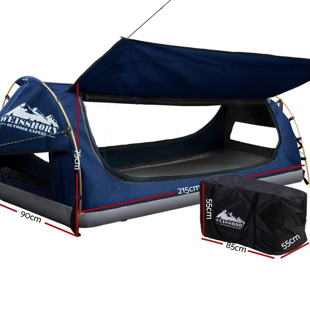 Weisshorn Swag King Single Camping Swags Canvas Free Standing Dome Tent Dark Blue with 7CM Mattress - John Cootes