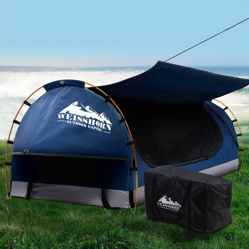 Weisshorn Swag King Single Camping Swags Canvas Free Standing Dome Tent Dark Blue with 7CM Mattress - John Cootes