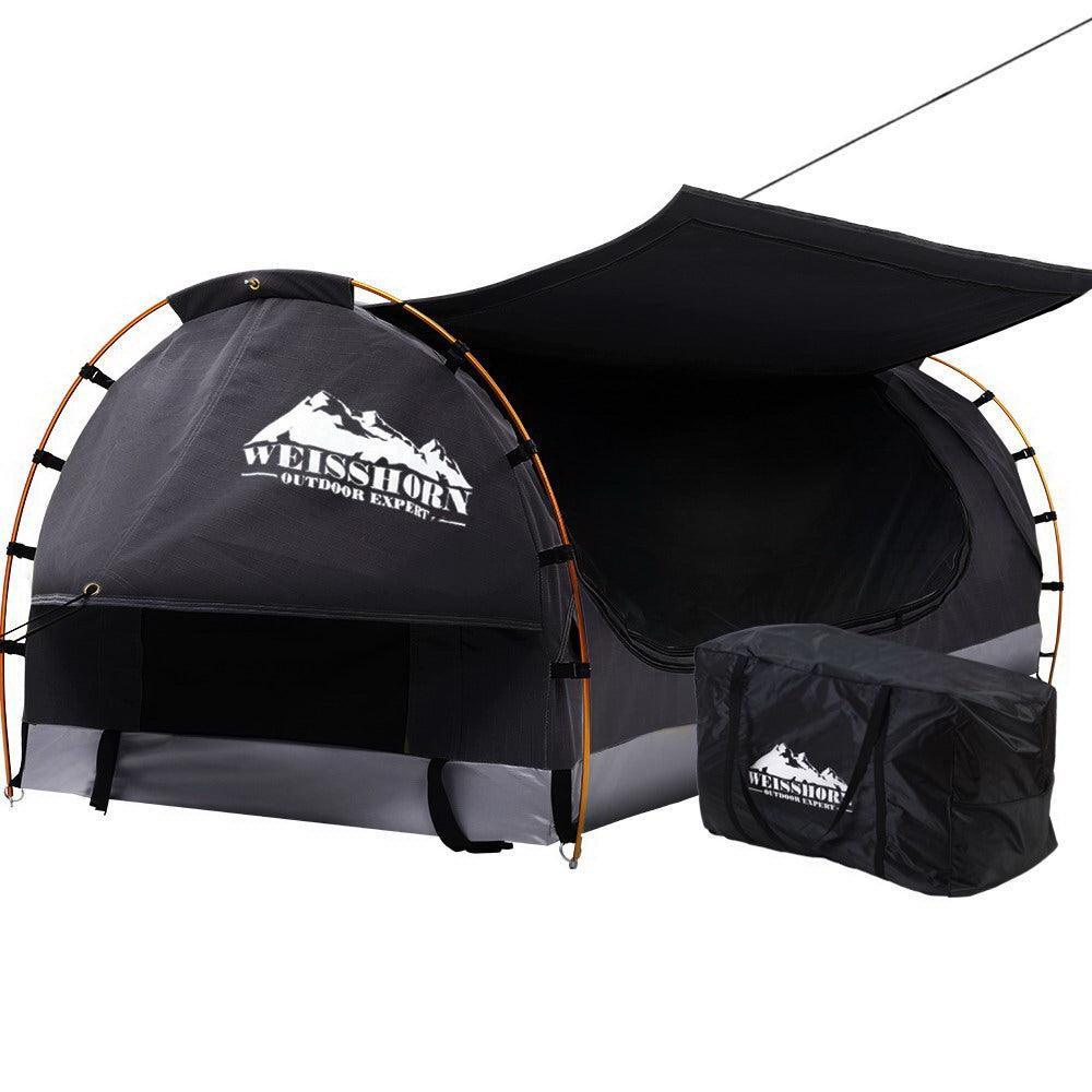 Weisshorn Swag King Single Camping Swags Canvas Free Standing Dome Tent Dark Grey with 7CM Mattress - John Cootes