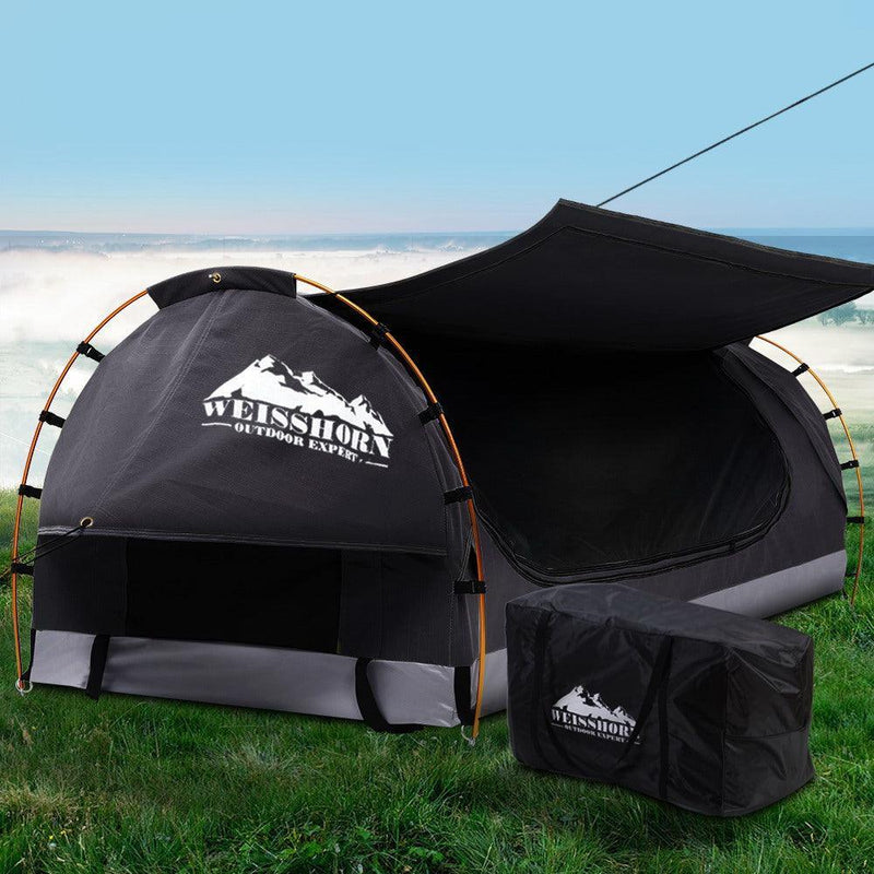 Weisshorn Swag King Single Camping Swags Canvas Free Standing Dome Tent Dark Grey with 7CM Mattress - John Cootes