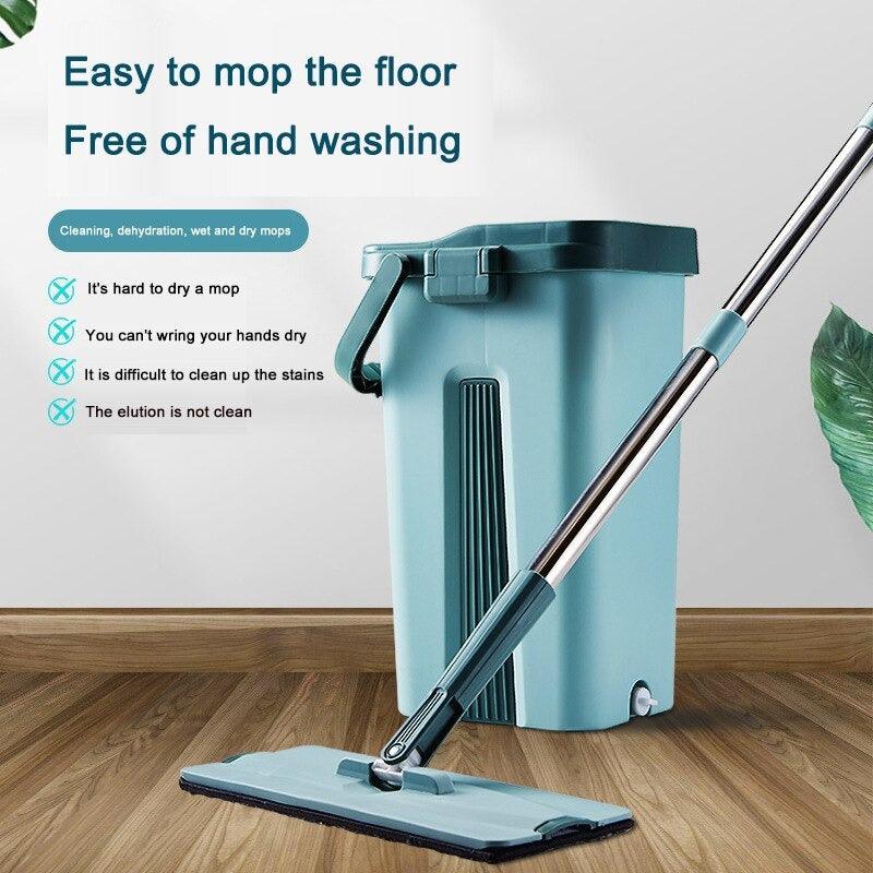 Wet Dry Flat Mop and Bucket Floor Cleaner Set with 2 Pads - John Cootes