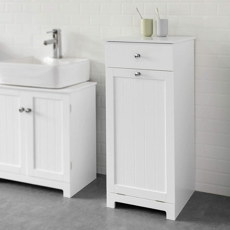 White Bathroom Cabinet with Laundry Basket and Drawer - John Cootes