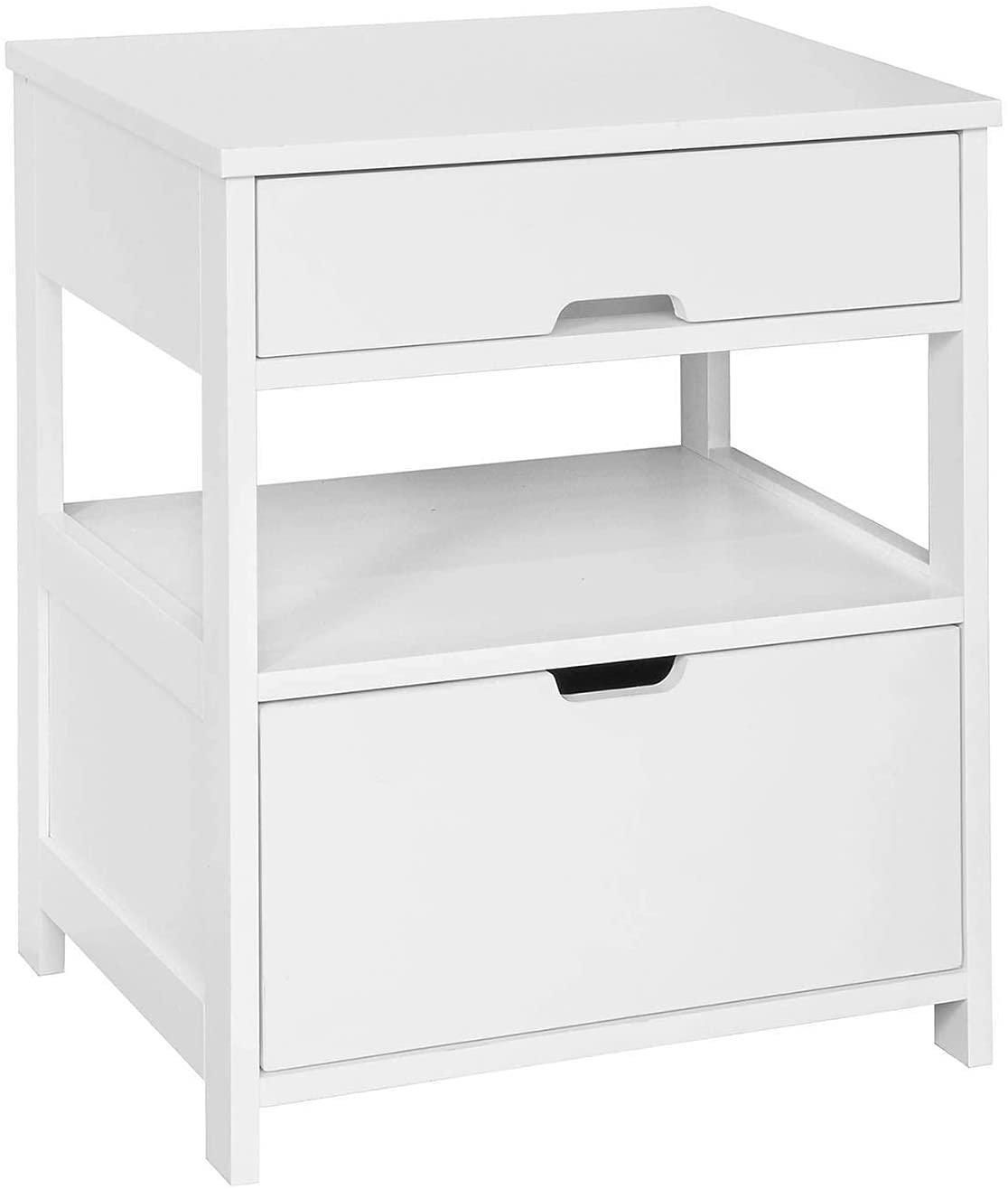 White Bedside Table with 2 Drawers - John Cootes