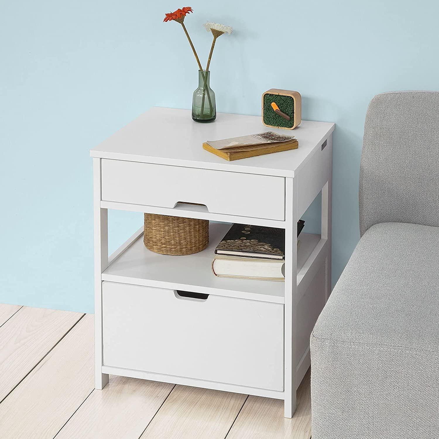 White Bedside Table with 2 Drawers - John Cootes