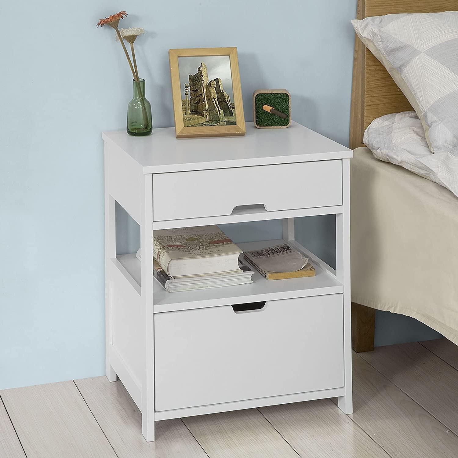 White Bedside Table with 2 Drawers - John Cootes