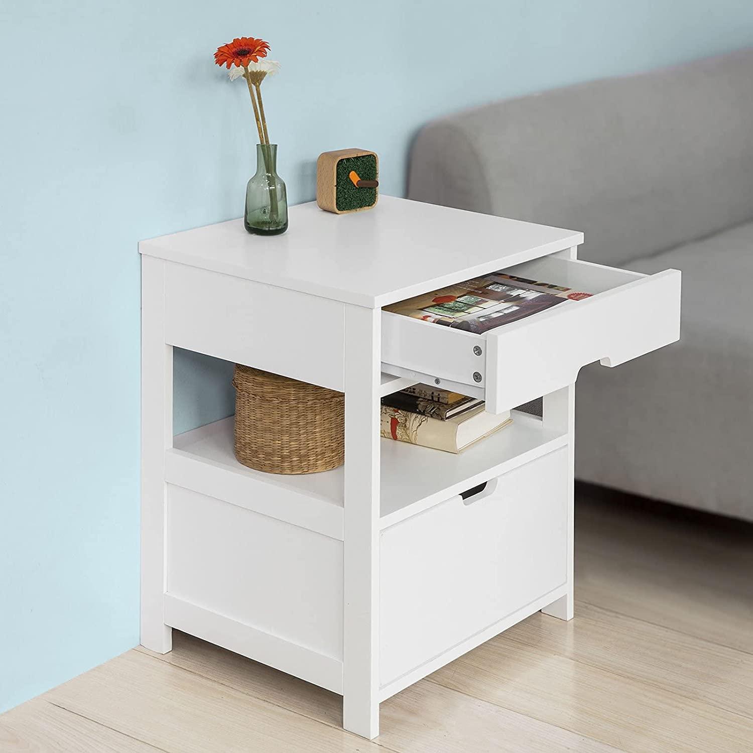 White Bedside Table with 2 Drawers - John Cootes