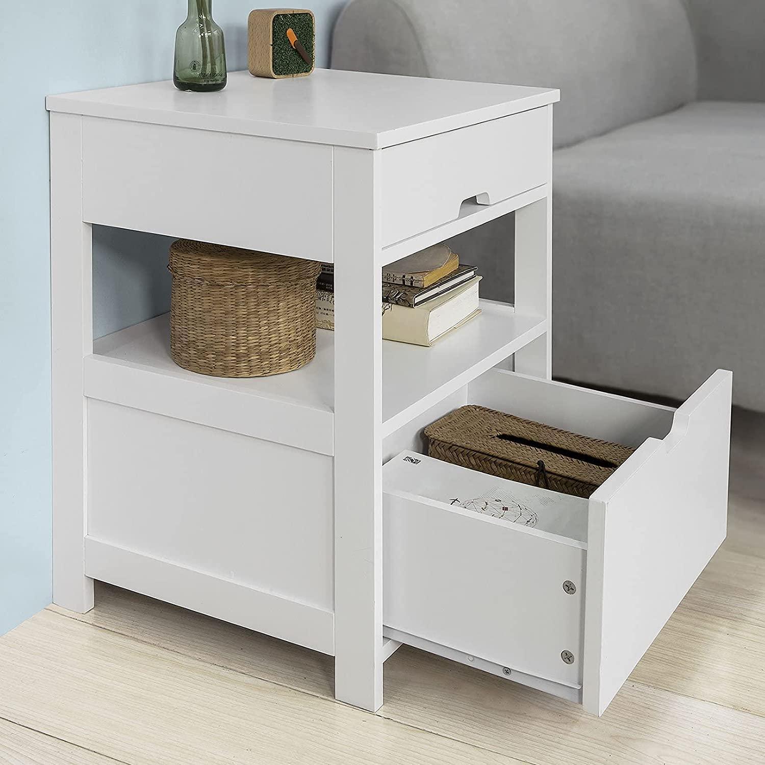 White Bedside Table with 2 Drawers - John Cootes