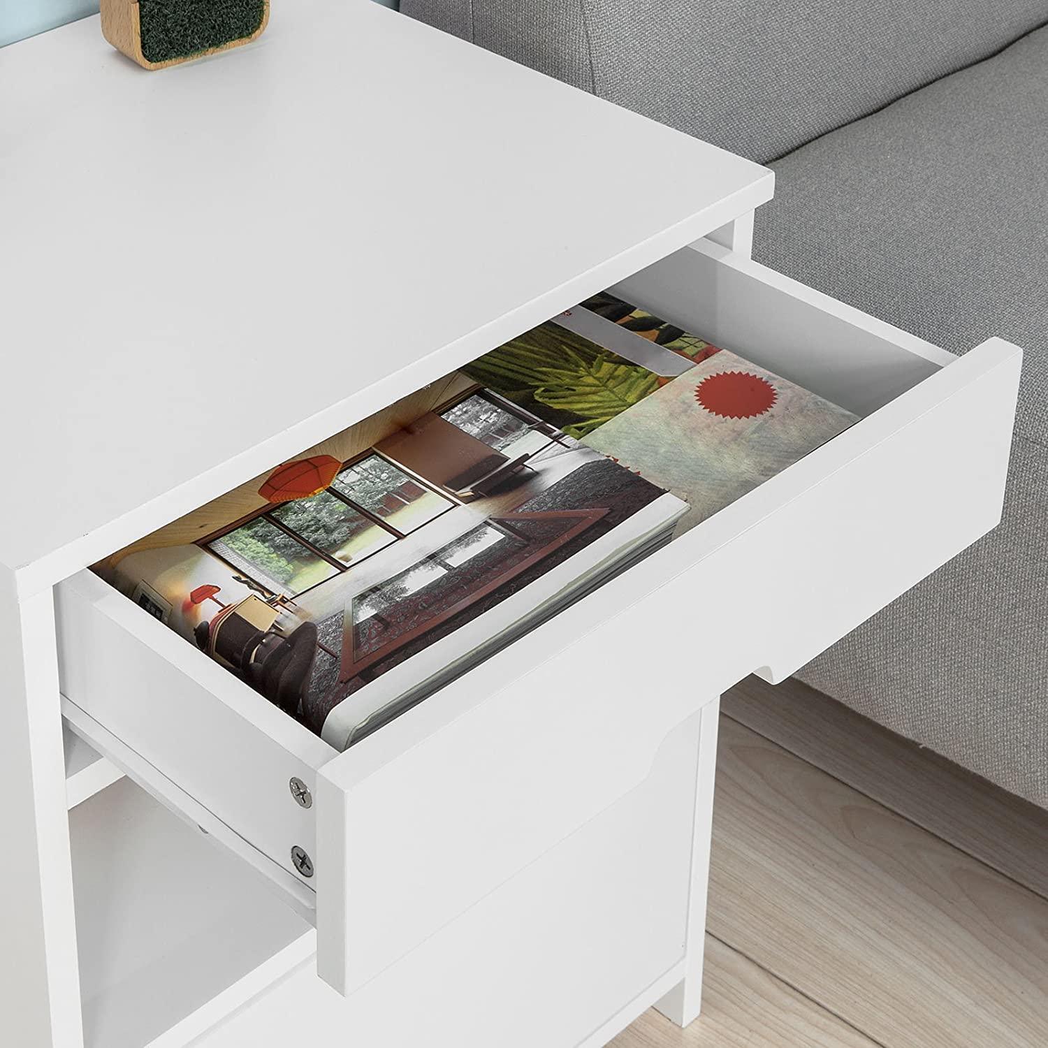 White Bedside Table with 2 Drawers - John Cootes