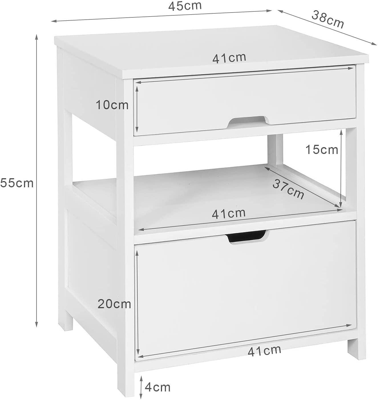 White Bedside Table with 2 Drawers - John Cootes