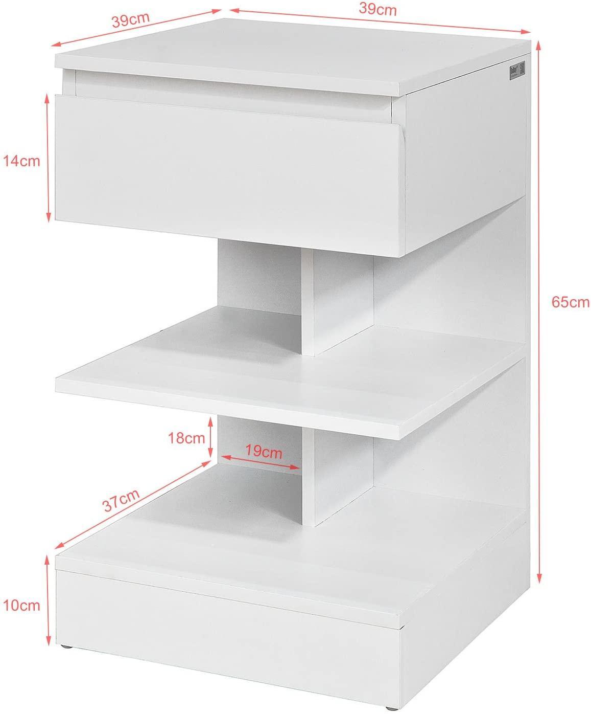 White Side Table Bedside Table with 1 Drawer and 3 Shelves - John Cootes