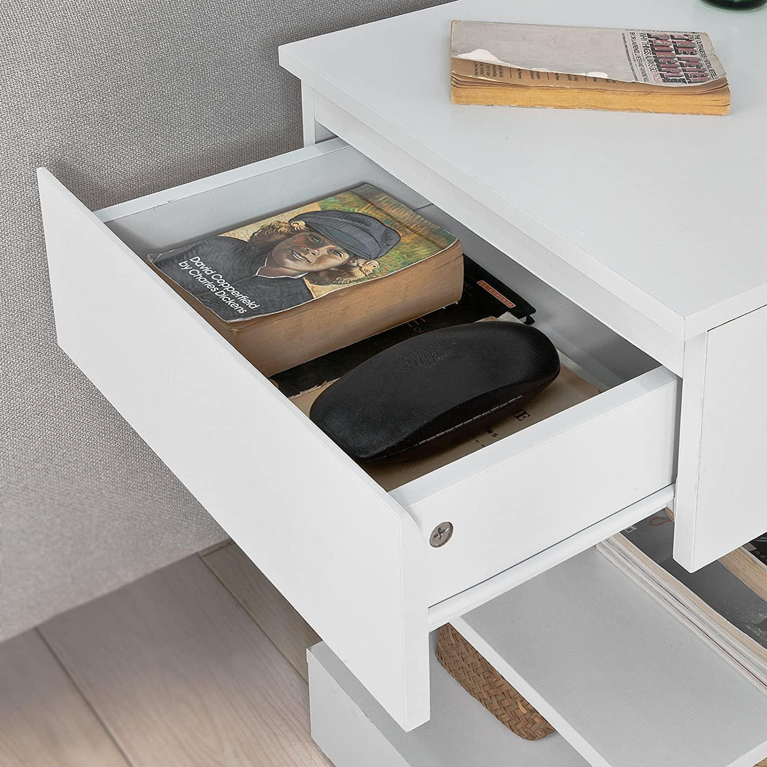 White Side Table Bedside Table with 1 Drawer and 3 Shelves - John Cootes