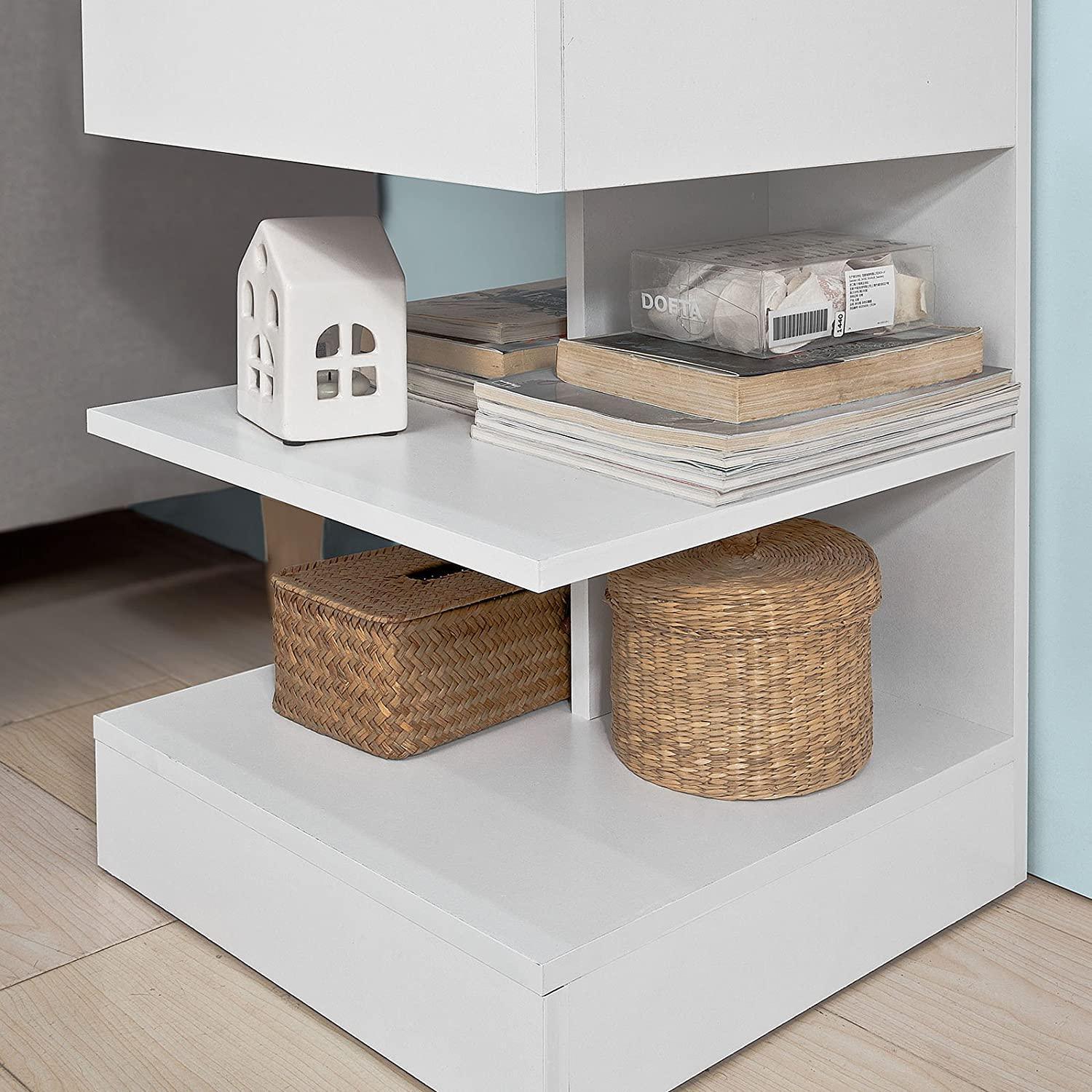 White Side Table Bedside Table with 1 Drawer and 3 Shelves - John Cootes