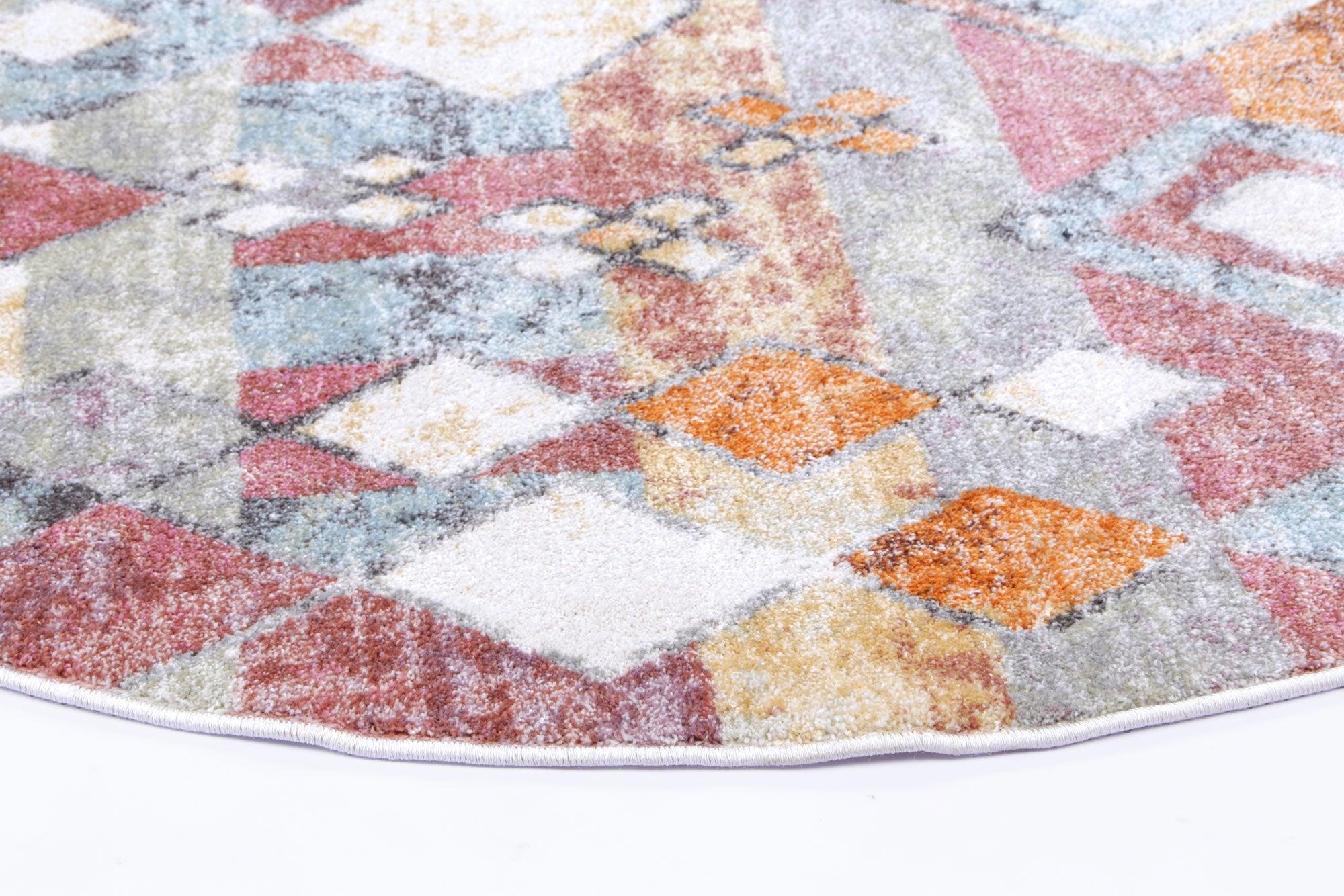 Windsor Tiled Multi Round Rug 160x160cm - John Cootes