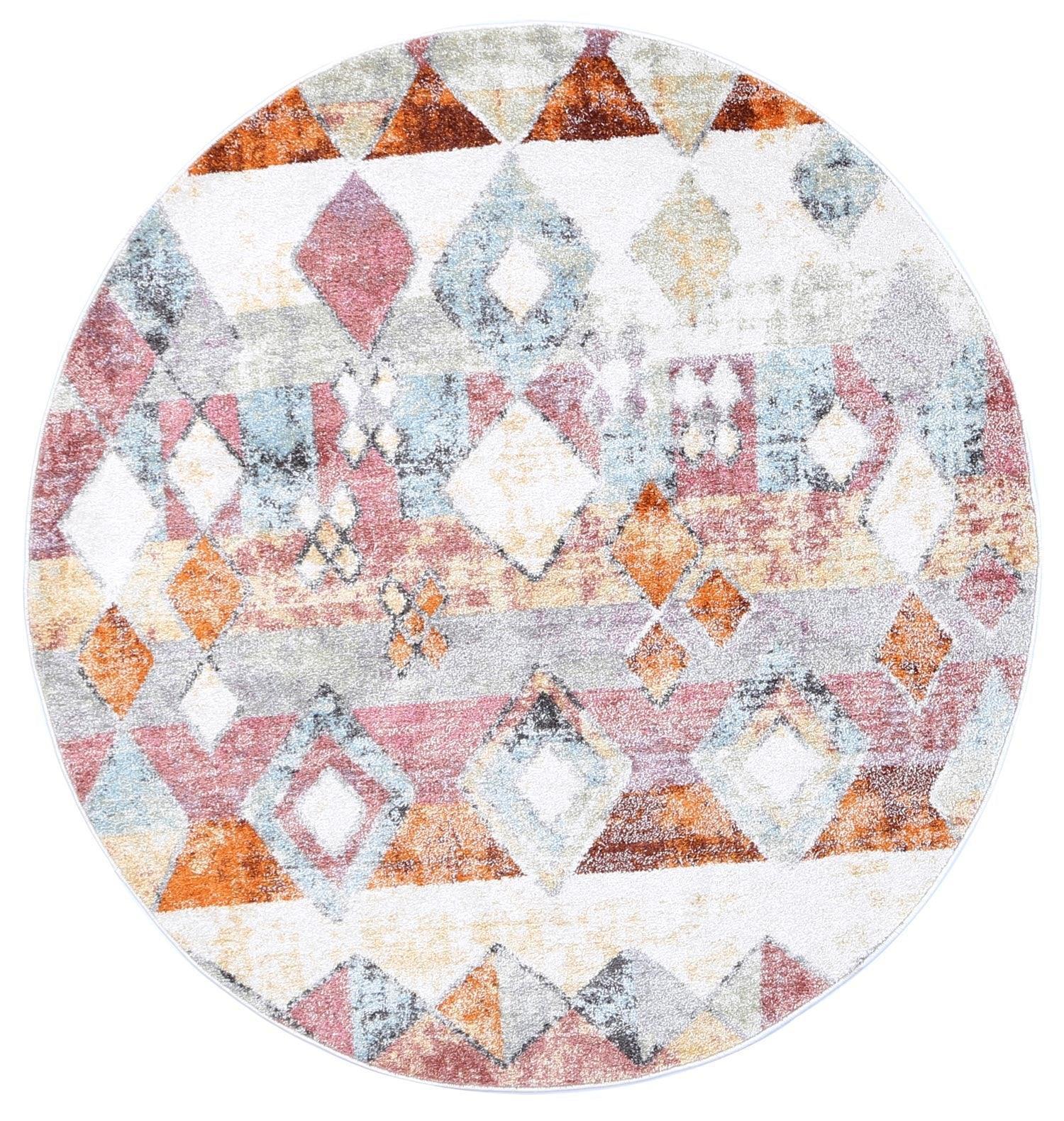 Windsor Tiled Multi Round Rug 200x200cm - John Cootes