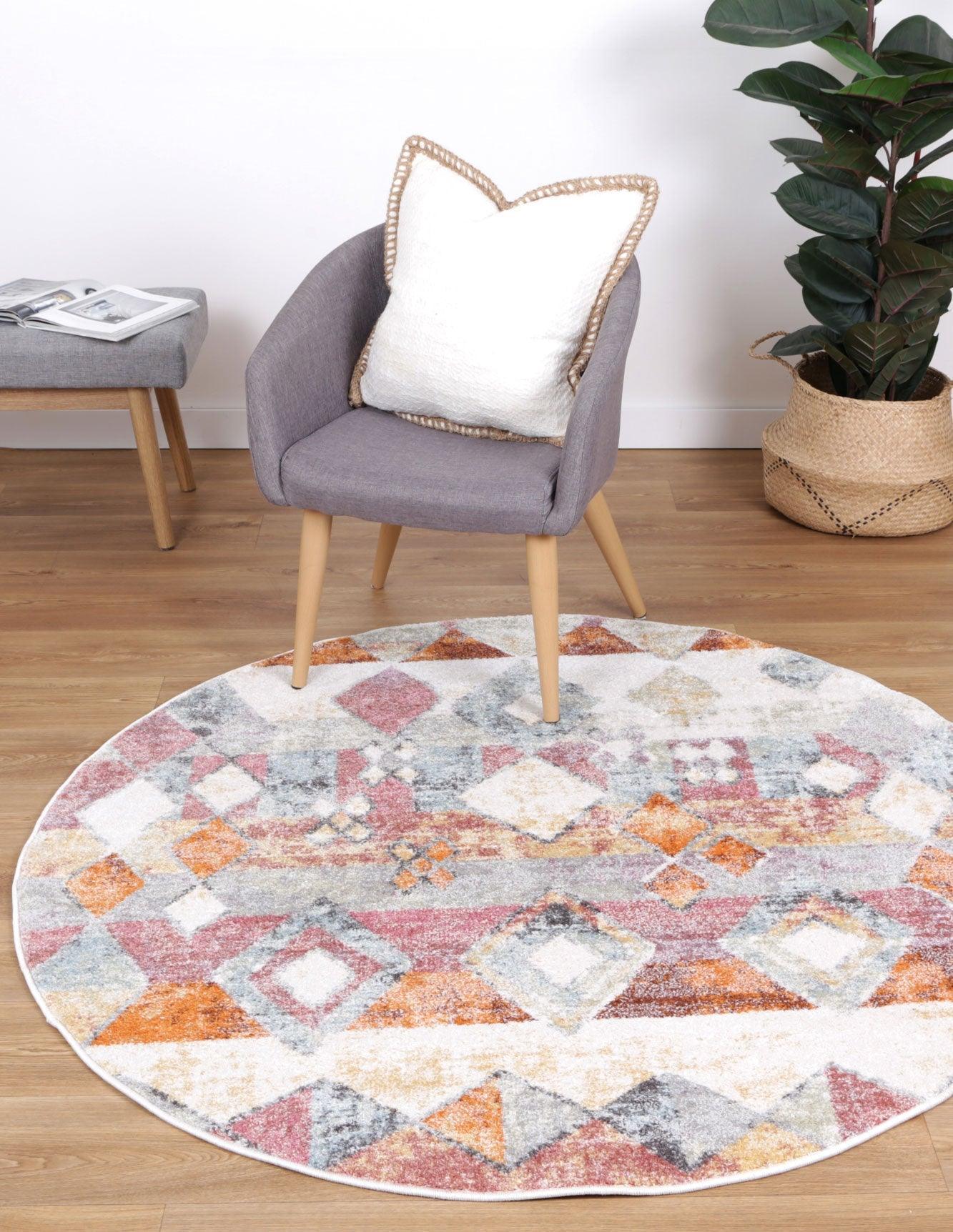 Windsor Tiled Multi Round Rug 200x200cm - John Cootes