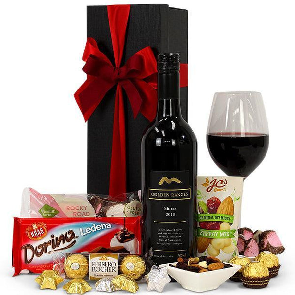 Wine & Chocolate Hamper (Shiraz) - Wine Party Gift Box Hamper for Birthdays, Graduations, Christmas, Easter, Holidays, Anniversaries, Weddings, Receptions, Office & College Parties - John Cootes