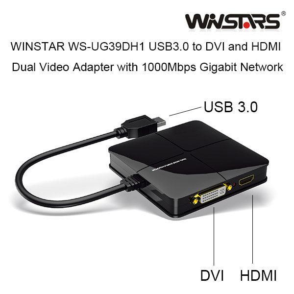 WINSTAR WS-UG39DH1 USB3.0 to DVI and HDMI Dual Video Adapter with 1000Mbps Gigabit Network (white) - John Cootes