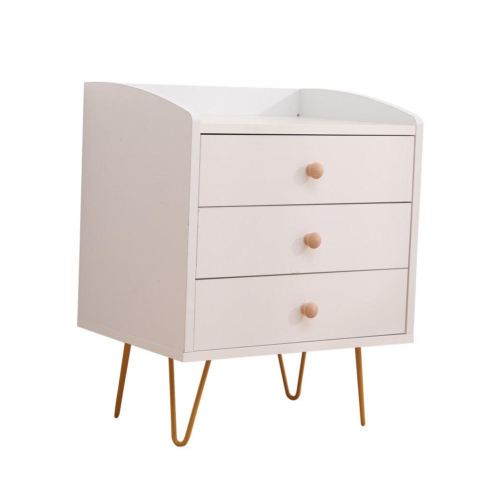 Winston 3 – Drawer Nightstand Bedside Table with Gold Steel Legs Tray Top White - John Cootes