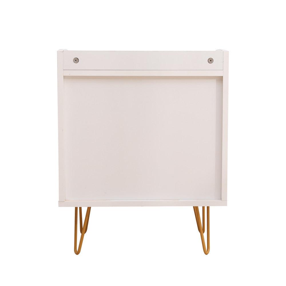 Winston 3 – Drawer Nightstand Bedside Table with Gold Steel Legs Tray Top White - John Cootes