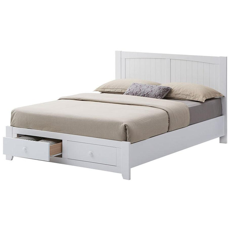 Wisteria Bed Frame Double Size Mattress Base Storage Drawer Timber Wood - White - John Cootes