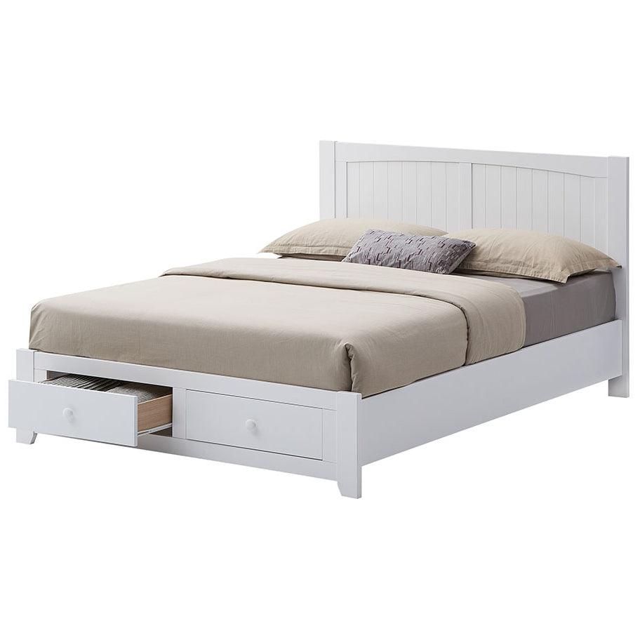 Wisteria Bed Frame Queen Size Mattress Base Storage Drawer Timber Wood - White - John Cootes