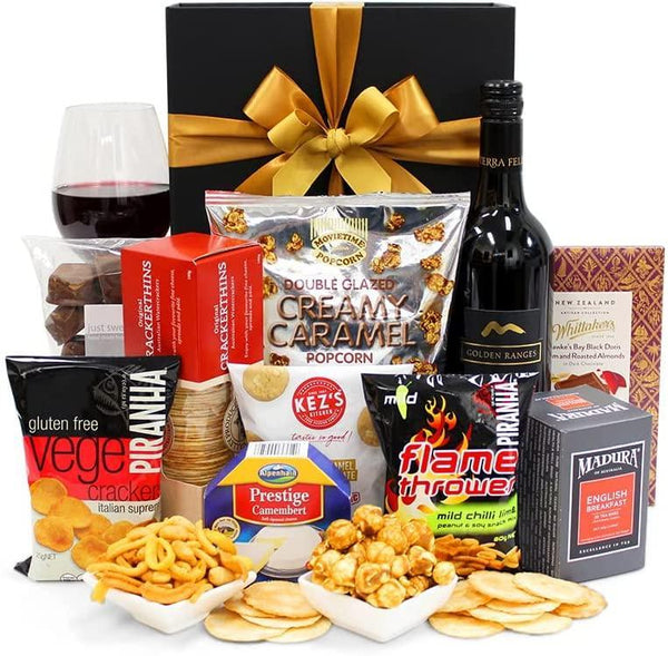 With Thanks Gift Hamper - Golden Ranges Shiraz, Crackers, Cheese, Tea & Chocolate - Sweet & Savoury Thank You Gift Hamper for Birthdays, Christmas, Easter, Weddings, Anniversaries, Office Parties - John Cootes