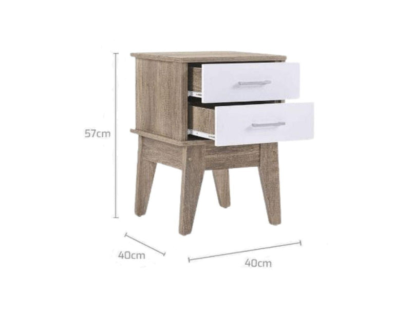 Wooden 2 Drawers Bedside Table in Light Oak Finish with White Accent - John Cootes
