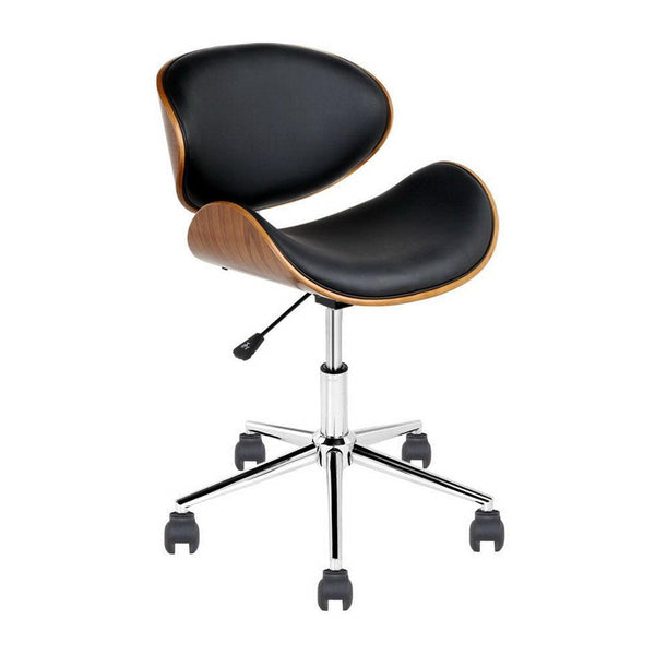 Wooden & PU Leather Office Desk Chair - Black - John Cootes