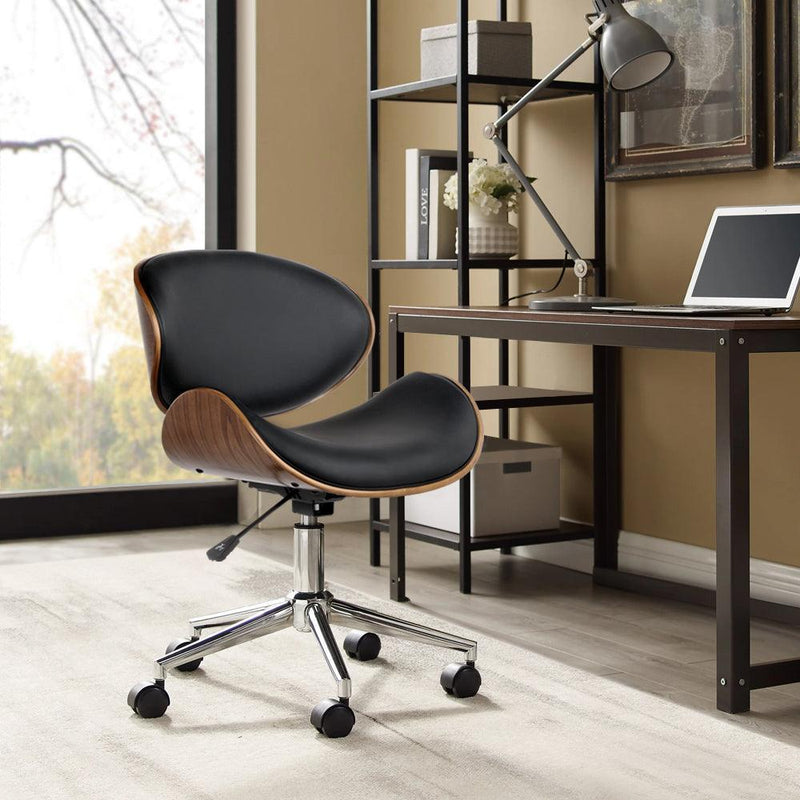 Wooden & PU Leather Office Desk Chair - Black - John Cootes