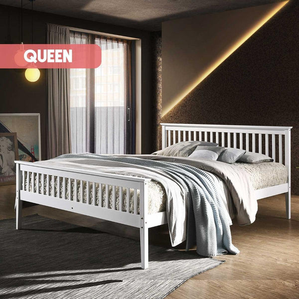 Wooden Bed Frame White - Queen - John Cootes