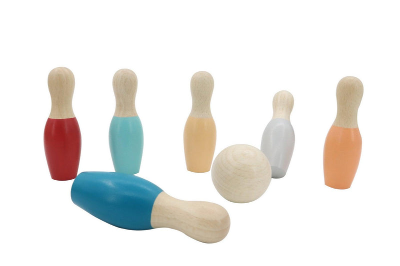 WOODEN BOWLING SET BOTTOM COLOURED - John Cootes