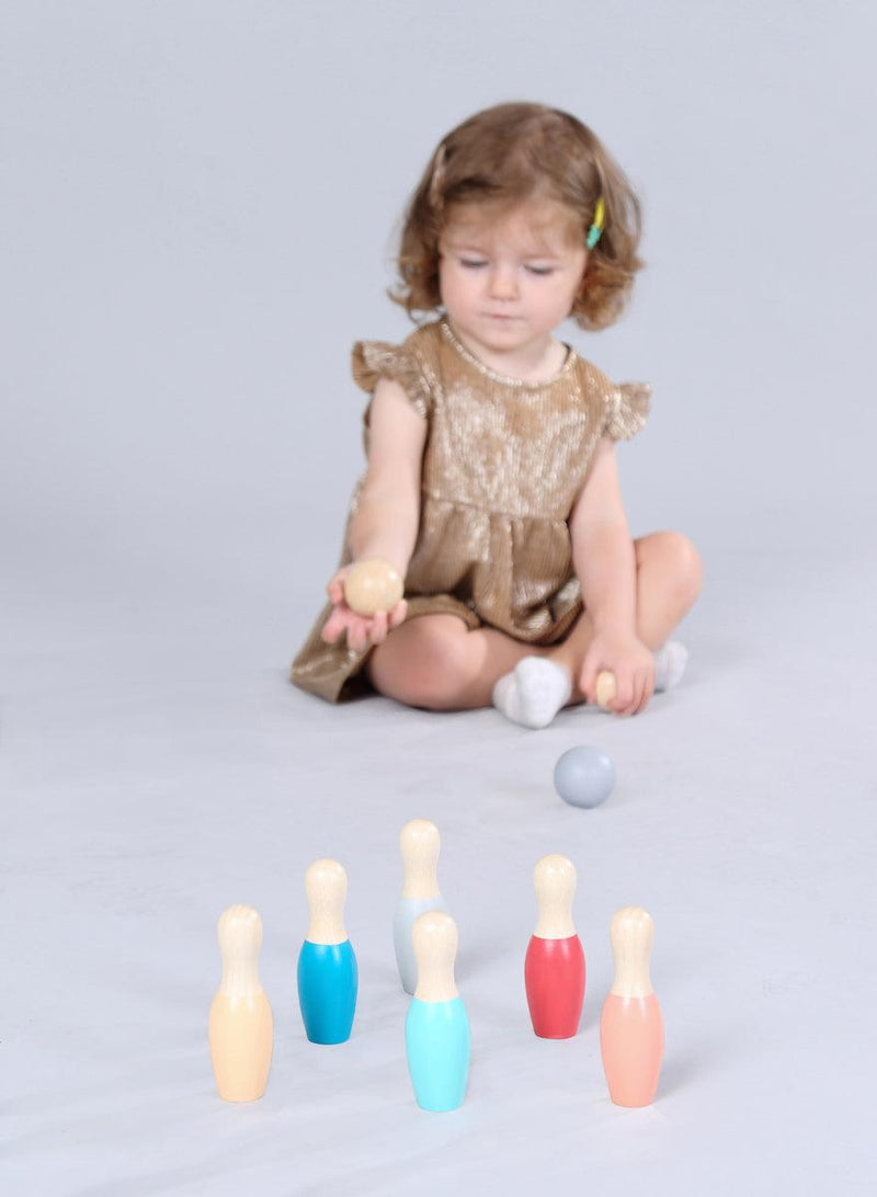 WOODEN BOWLING SET BOTTOM COLOURED - John Cootes