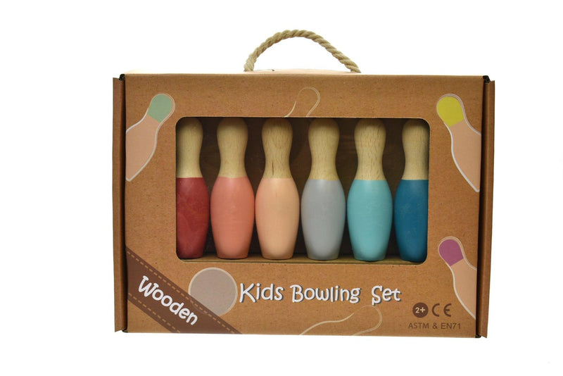 WOODEN BOWLING SET BOTTOM COLOURED - John Cootes