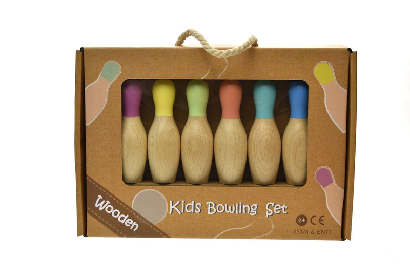 WOODEN BOWLING SET TOP COLOURED - John Cootes