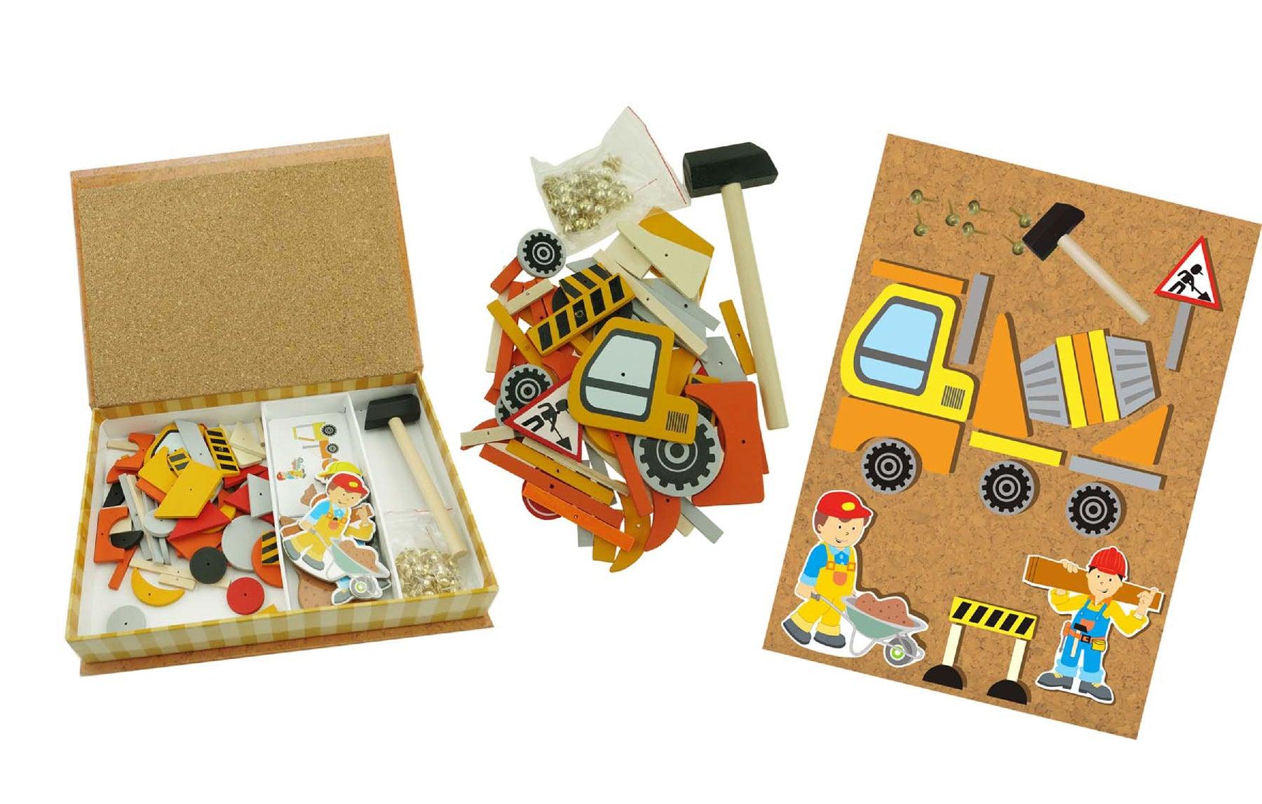 WOODEN CONSTRUCTION TRUCK TAP A SHAPE IN BOOKCASE - John Cootes