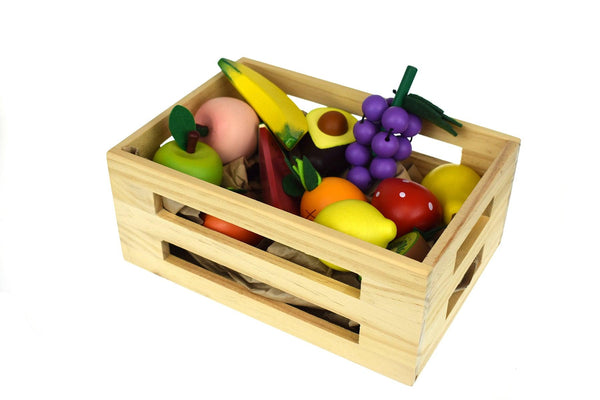 WOODEN FRUITS 12PCS SET WITH WOODEN CRATE - John Cootes
