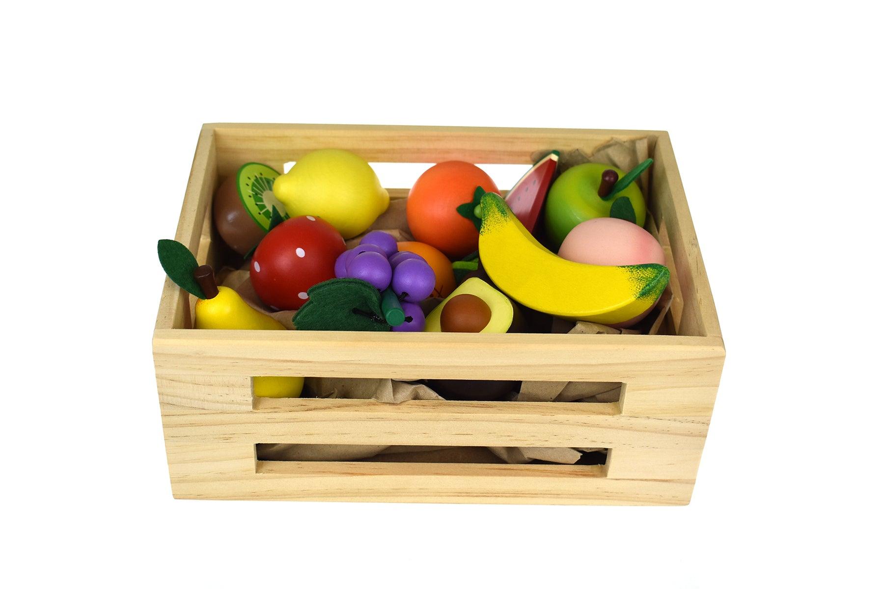 WOODEN FRUITS 12PCS SET WITH WOODEN CRATE - John Cootes